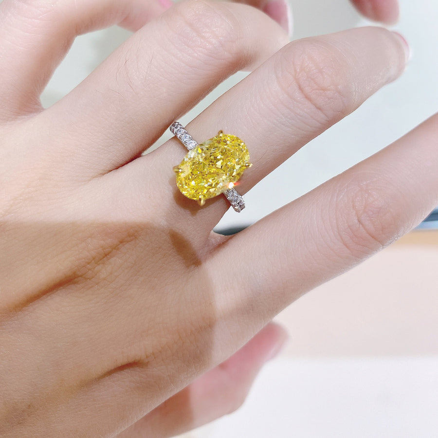 Oval yellow engagement zircon ring